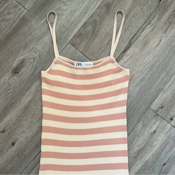 Zara Pink and Cream Striped Midi Dress - Picture 2 of 4